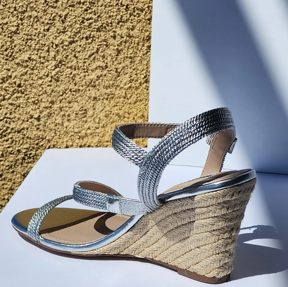 Dune London Women's Silver Kaia Ankle Strappy Wedges Sandals Size 8
